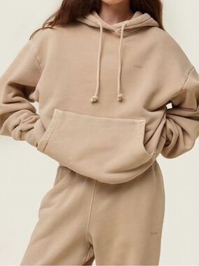 2pc Fashion Nova Tan Fleece-Lined Hoodie & Pant set, size Small